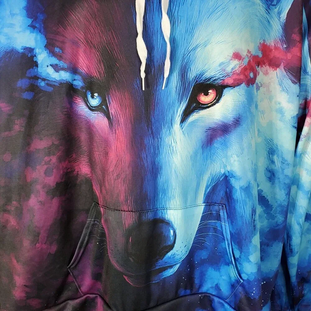 Wolf Galaxy Graphic Hoodie 4XL Unisex Pullover Drawstring Hood Polyester Blend - Picture 8 of 8